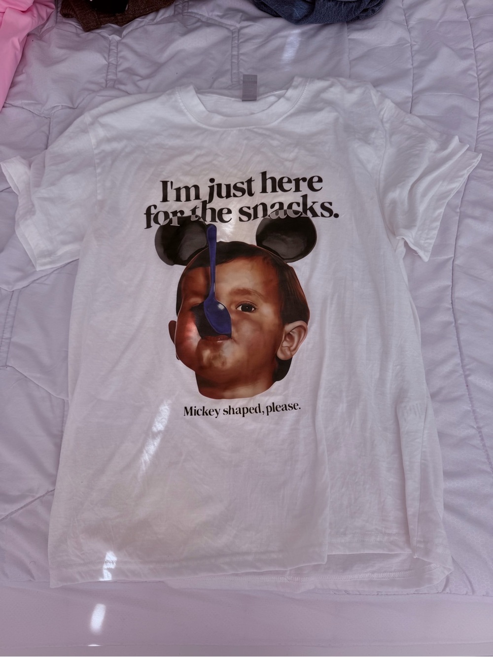 White Graphic Tee "I'm just here for the snacks"